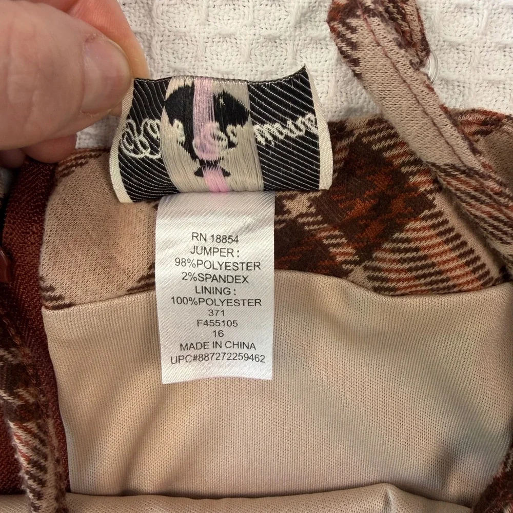 Rare Editions Girls Brown Plaid Skort Romper‎ Jumper Size 16 F455105